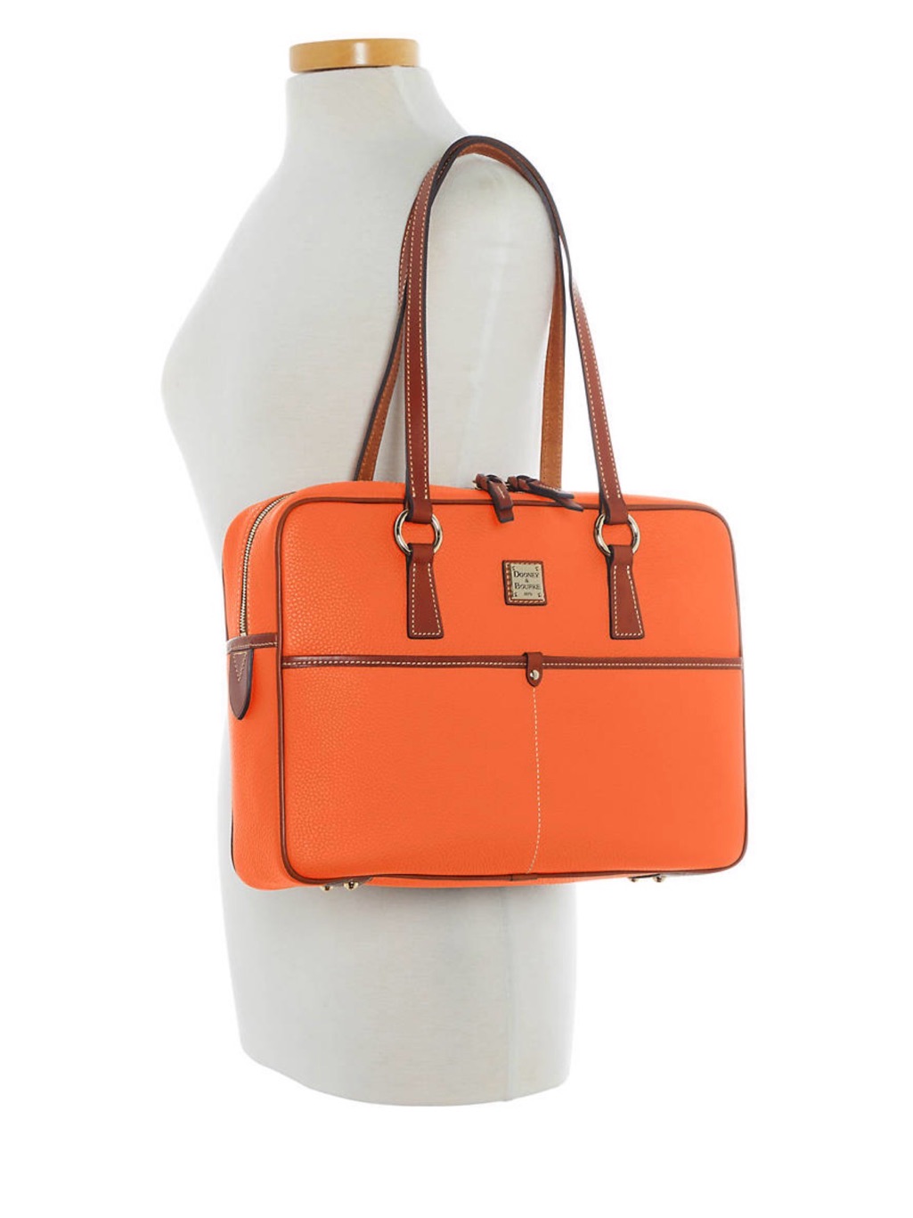 Dooney & Bourke Orange Pebbled Leather Satchel With Brown Trim